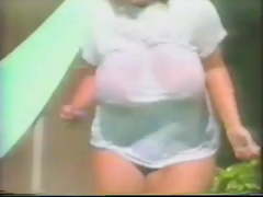 Vintage Huge Tits BBW sprayed with water Wet T-shirt